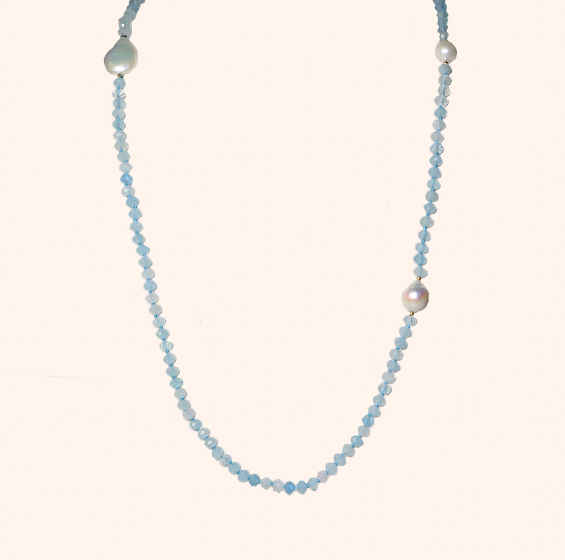 3 Tahitian Pearl, Aquamarine necklace – LeMana Perles